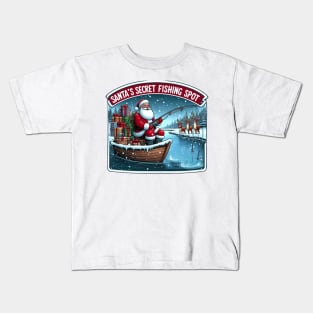 Fishing christmas santa Kids T-Shirt